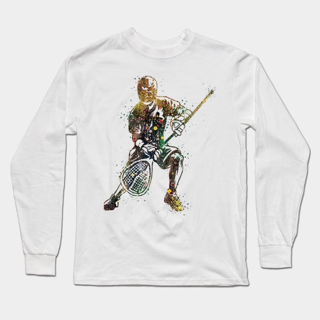 Boy Lacrosse Goalie Watercolor Gift Long Sleeve T-Shirt by LotusGifts